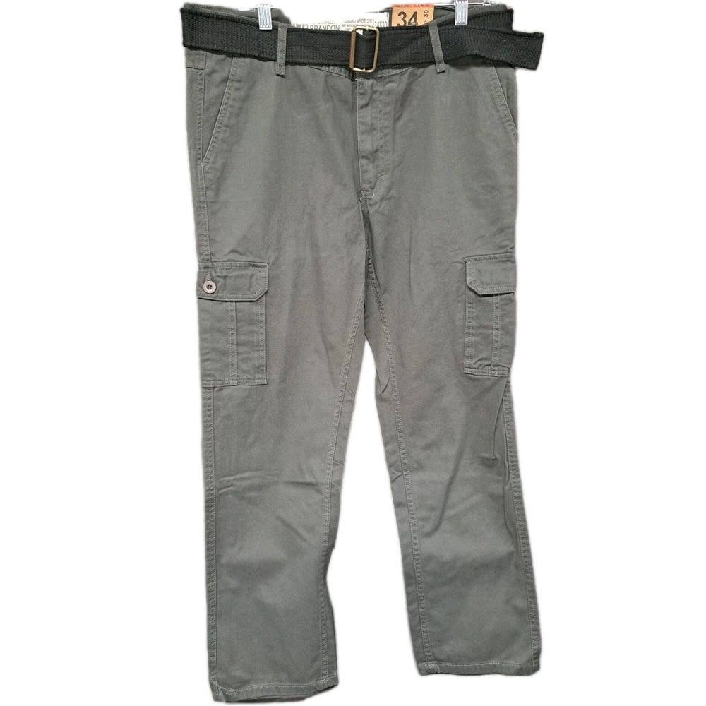 Michael Brandon Mens Pants Size 34x30 Slim Fit Dark Charcoal Belted NEW w/ Tags